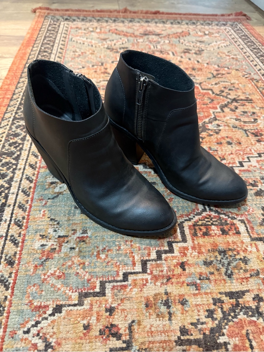 Women's Black Leather Ankle Booties with Side Zip